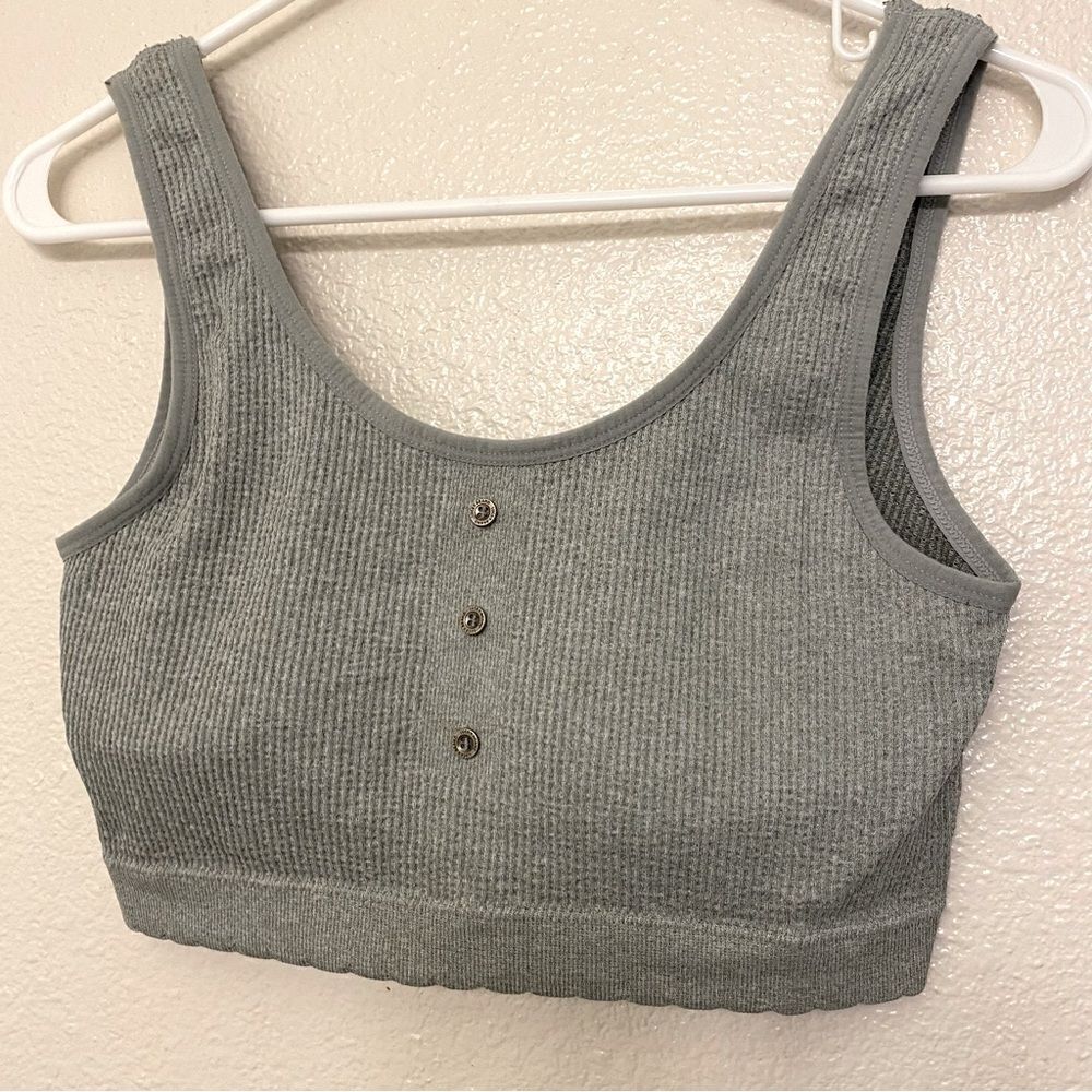 Lucky Brand padded gray Crop top Bralette waffle knit ribbed comfort seamless 2X